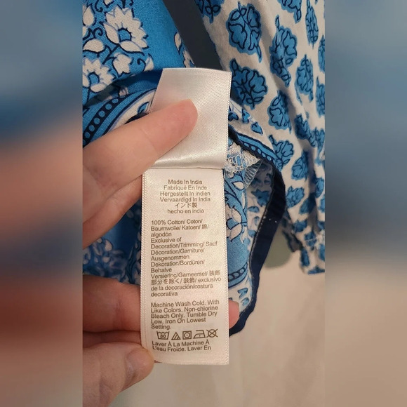 J.Crew Womens Block-Print Artist Top Size XS Blue Floral Ruffle Preppy Spring - Picture 5 of 8